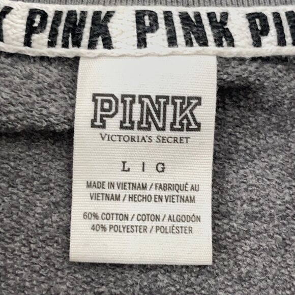 Victorias‎ Secret Pink Sweatshirt Large Ultimate Pullover 1/4 Zip Logo Gray - Picture 6 of 8